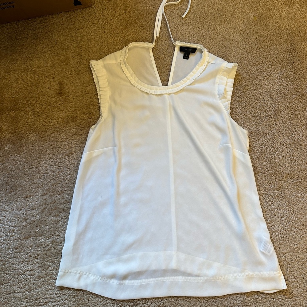 J. Crew white polyester sheer tank ruffle neck size 6